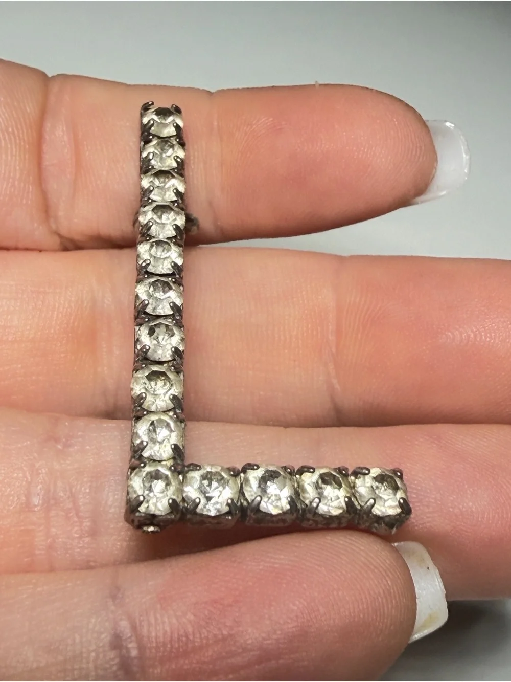 Letter L Rhinestone Brooch Initial Vintage Pin 1.75 inches